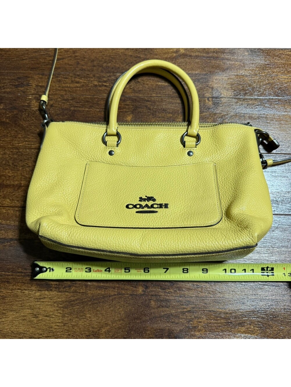 COACH F31466 Mini Emma Satchel Pebbled Leather Crossbody Handbag Yellow *RARE* - Picture 5 of 14